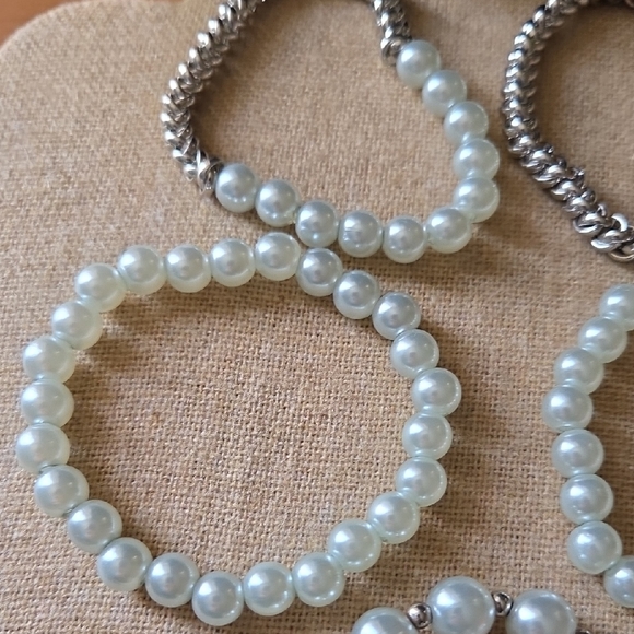 Paparazzi 6 Piece Necklace Silver Heart With Pearl Bracelets Set - Picture 5 of 17